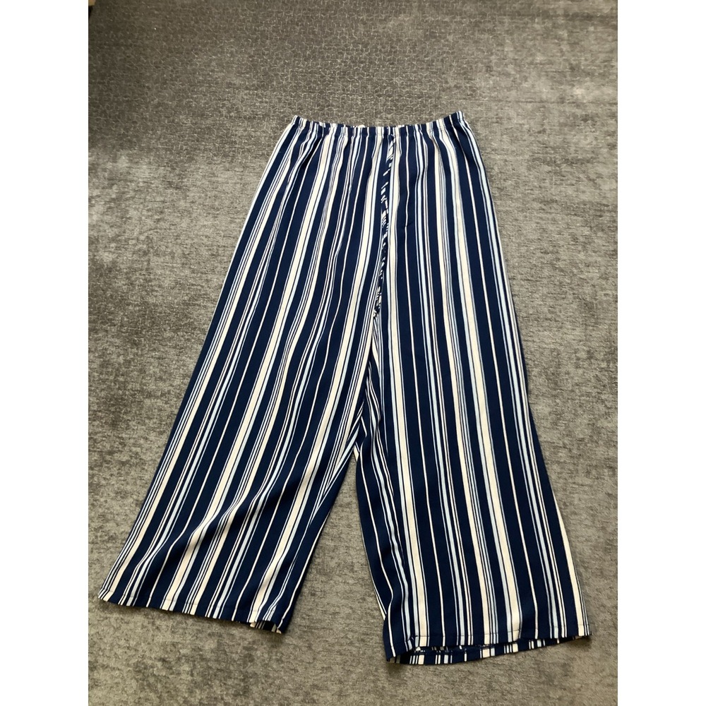 Ultra Flirt Palazzo Pants Womens Medium Blue White Striped Wide Leg Drawstring